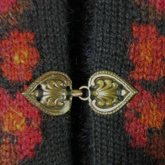 Dakota Womens Alpaca Hand Loomed Bolivia Cardigan Floral Hook Front Black L - Picture 5 of 7